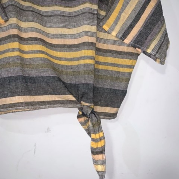 🐣- NWT BeachLunchLounge sz S Grey & Yellow Striped Linen/Cotton Blend Blouse - Picture 4 of 6